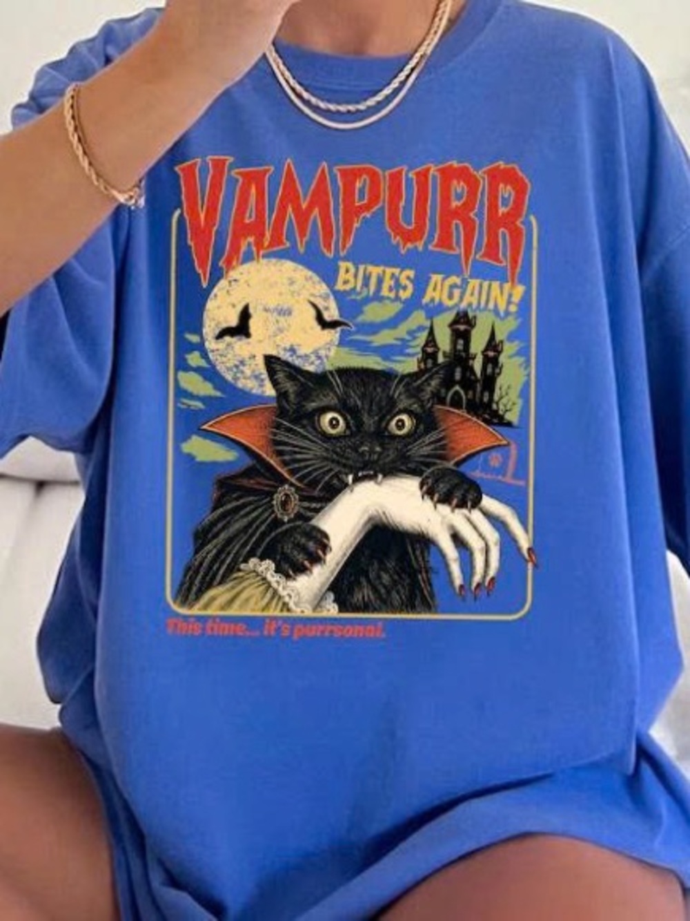 Vampurr Bites Again Blue Graphic Short Sleeve Tee